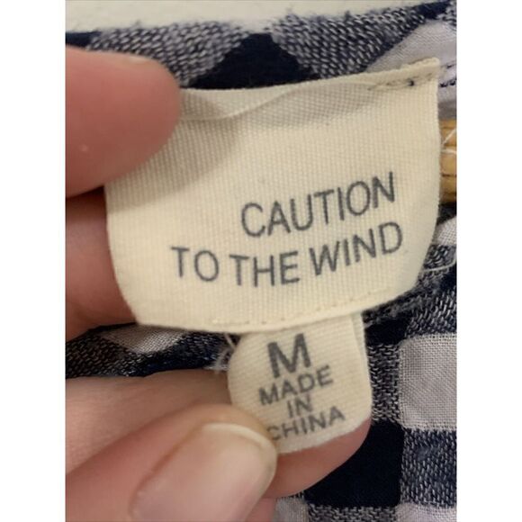 Caution To The Wind Navy White Gingham Check 3/4 Slv Top Sz M Bell Sleeve Boho - Picture 2 of 4
